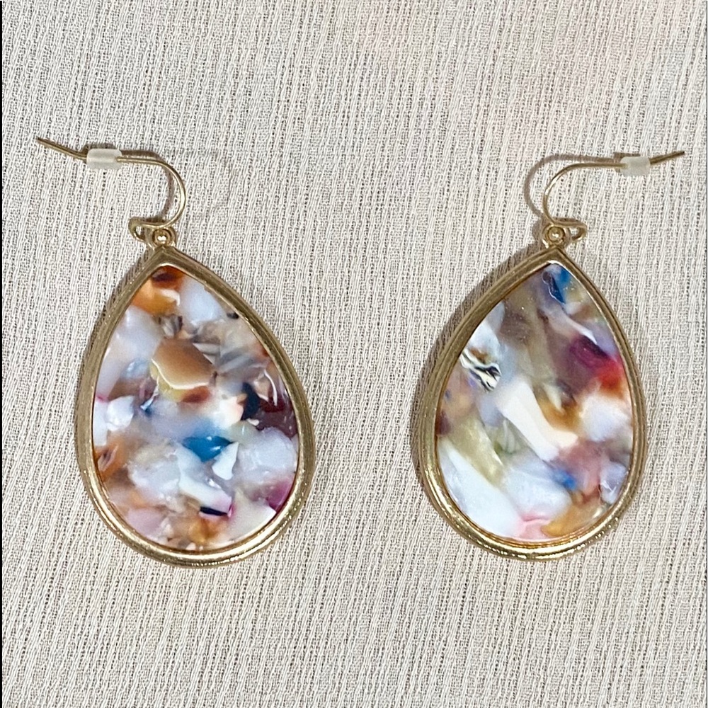 Reversible! New! Watercolor/Wood Teardrop Earrings